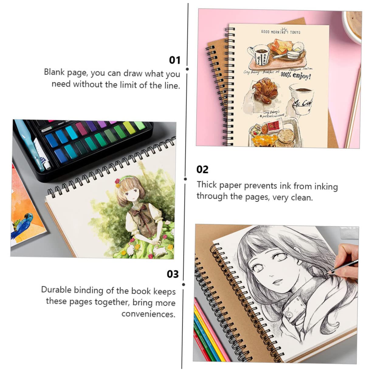 Carnet de Croquis pour Étudiants, Livre Vierge à Pages Épaisses, Papier à Croquis, S’ouvre à Plat pour Dessin et Écriture Créative