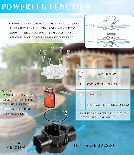 Miniatura 3 de Reemplazo para válvula de retención Jandy 7305 de 180 grados de 2 a 2.5 pulgadas, compatible con ajuste de flujo recto para piscinas y spas