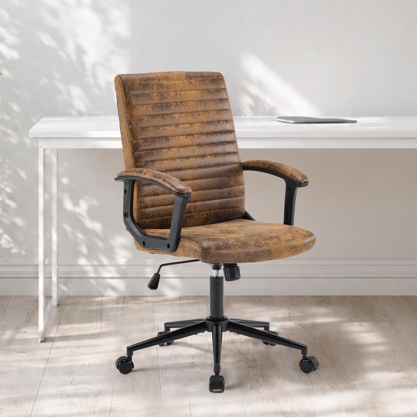 VINGLI Ergonomic Office Chair Armrest, Mid Back Support Desk Chair, PU Grey