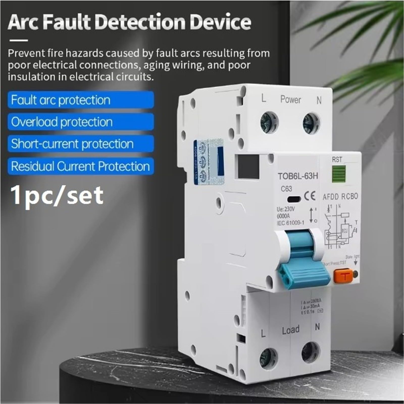 AFDD Wyłącznik typu AC z krzywą C AC230V 63A AFDD RCBO 1P+N