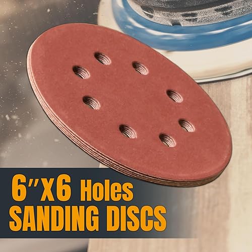 Miniatura 33 de POWERTEC 40 Grit, 25 Pack, 6 Inch Sanding Discs – Hook and Loop, 6-Hole Aluminum Oxide Orbital Sander Pads, Woodworking & Paint Round Sandpaper for