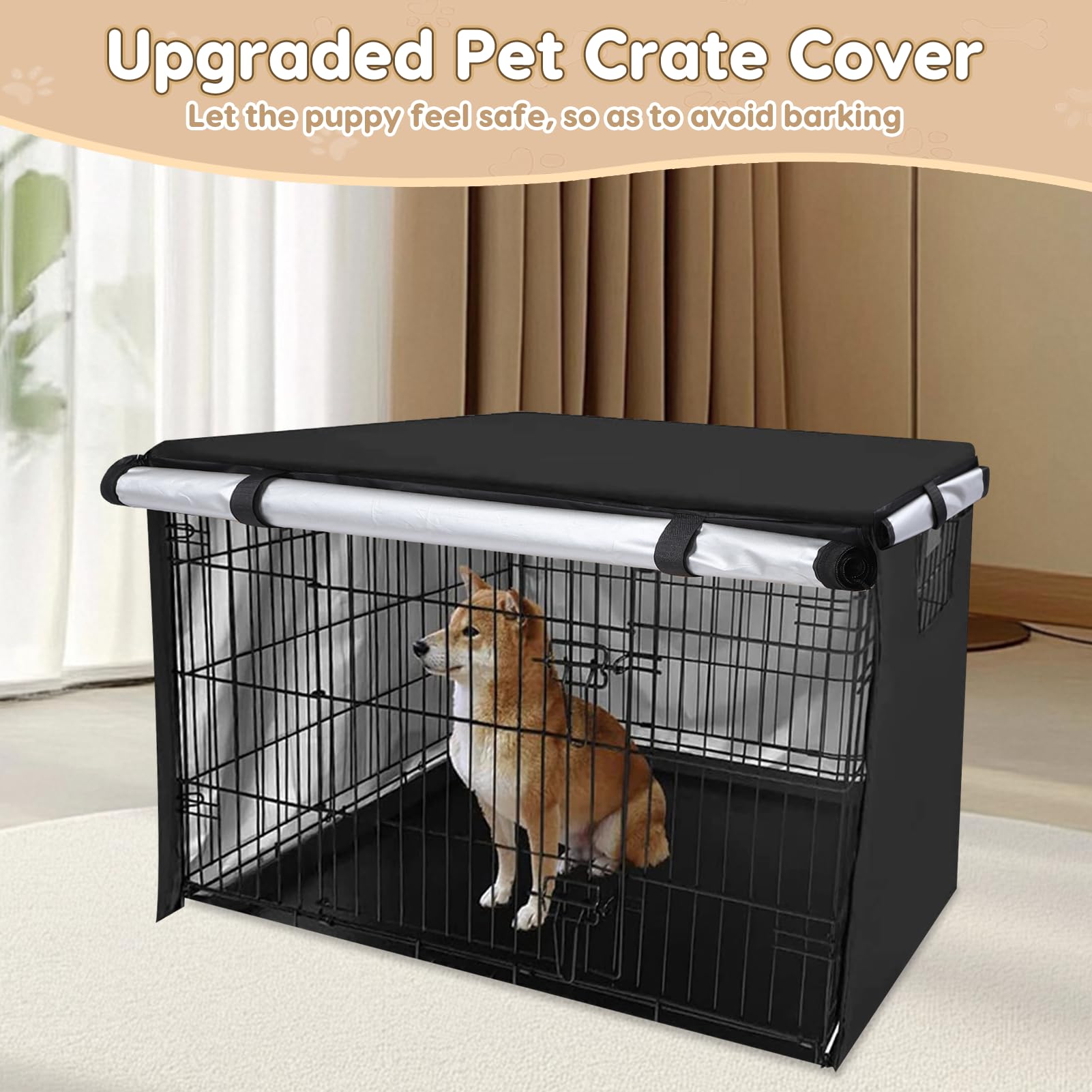 Rosvola Copertura impermeabile per gabbia per cani, in tessuto Oxford antivento, con finestre ventilate (XL)
