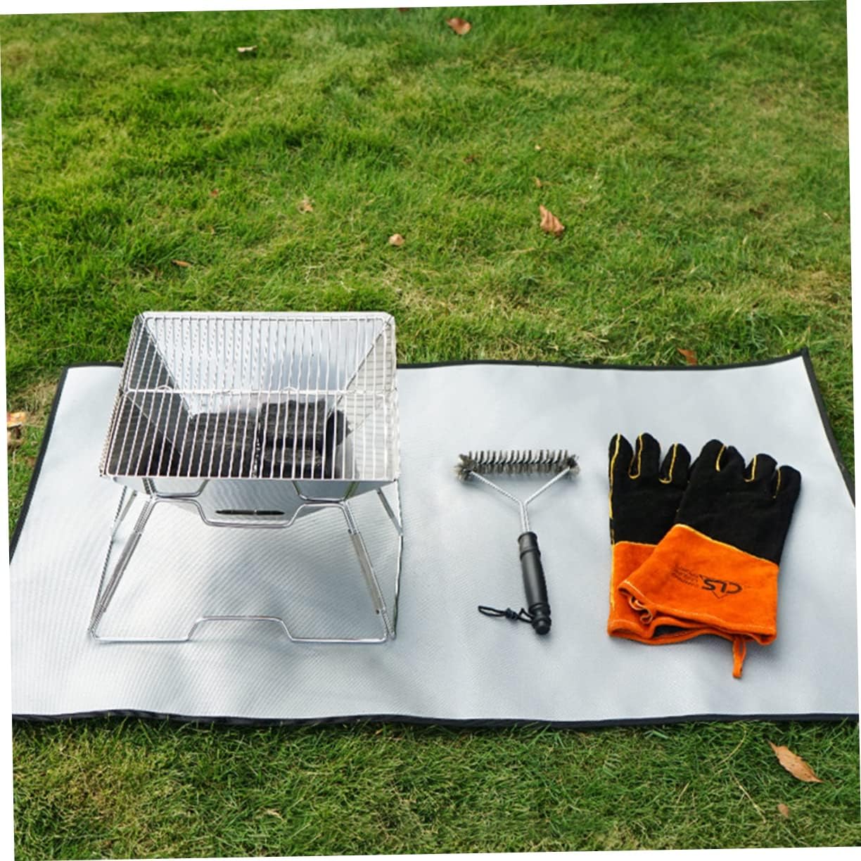 MERRYHAPY Fire Resistance Insulation Blanket for Outdoor Camping BBQ Grill Protection High-Temperature Resistant Silicone Coated Fiberglass Fireproof Heat Mat Portable and Reusable