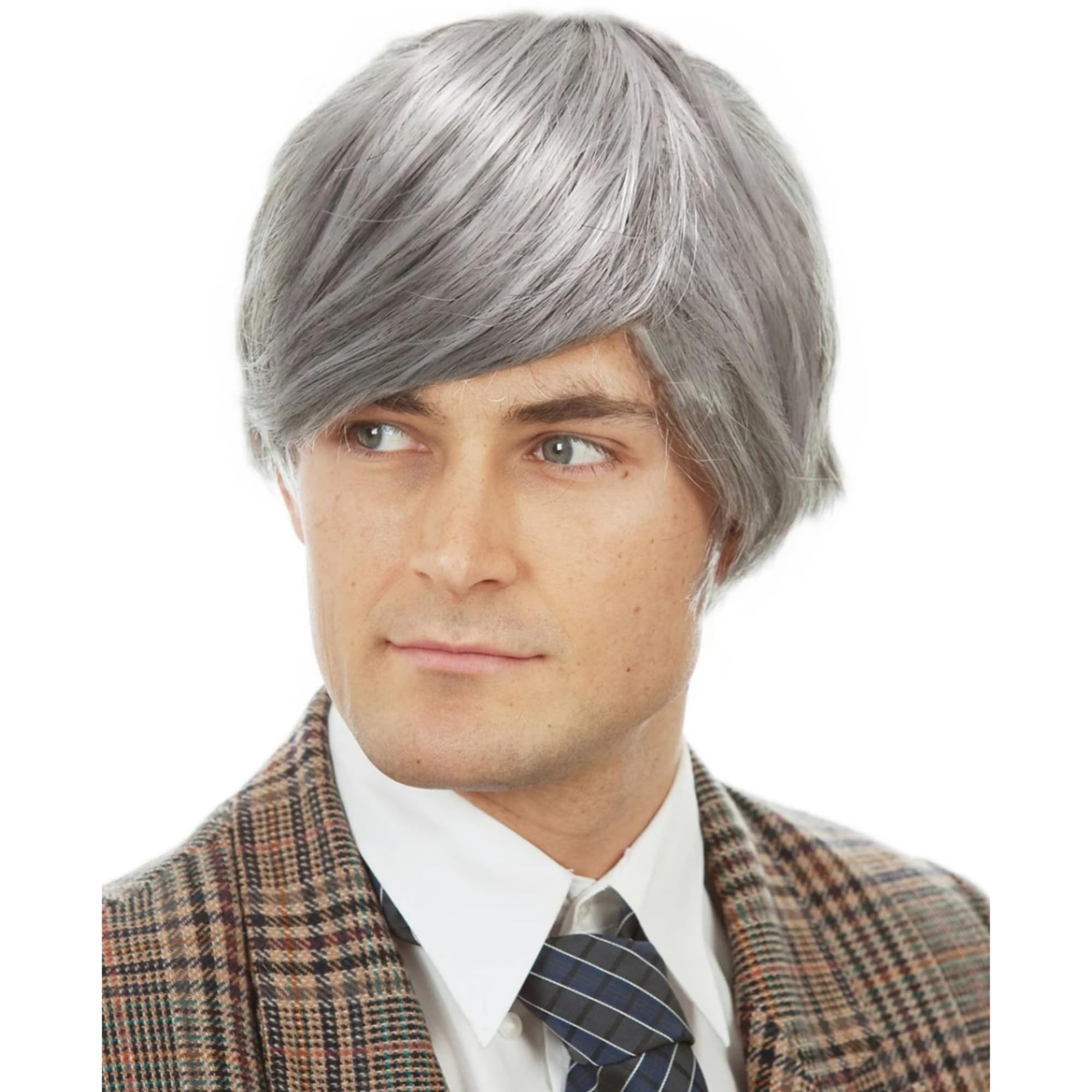 ALLAURA Old Man Grey Wig – Silver Grandpa-Style Mens Costume Hairpiece, One-Size-Fits-All Synthetic Hair Accessory for Halloween, Cosplay, Theatre