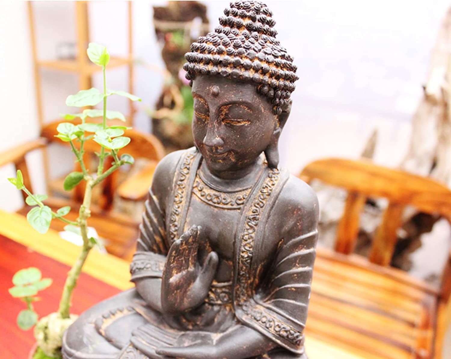 Statua di Buddha,Decorazione della Statua del Buddha retrò, Statua del Buddha Seduto Scultura Resina Artigianato Antico Home Desktop Religione Mostra Decorazione Regali per credenti