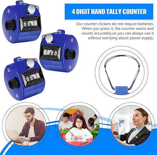 Miniatura 62 de TOODOO Paquete de 6 contadores de mano de 4 dígitos mecánicos de palma, contador de clics de plástico con anillo de dedo de metal para contar Rojo