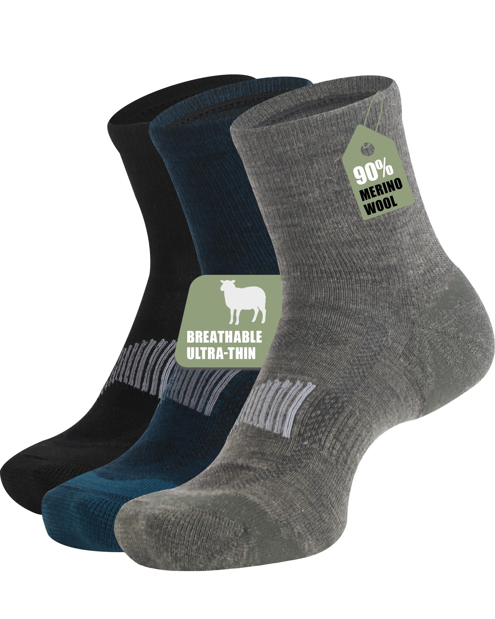 90% Merino Wool Socks for Men Athletic Ankle Socks for Women with Arch Support Breathable Soft Wool Ankle Socks,3 Pairs