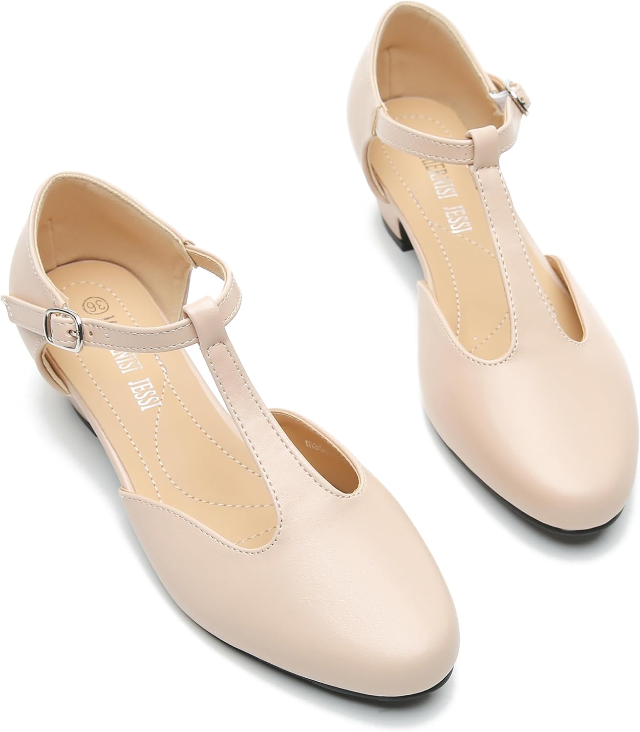 MAIERNISI JESSI Women's T-Strap Mary Jane Pumps, Low Block Heel, Closed Toe, Buckle Ankle Strap - Image 7