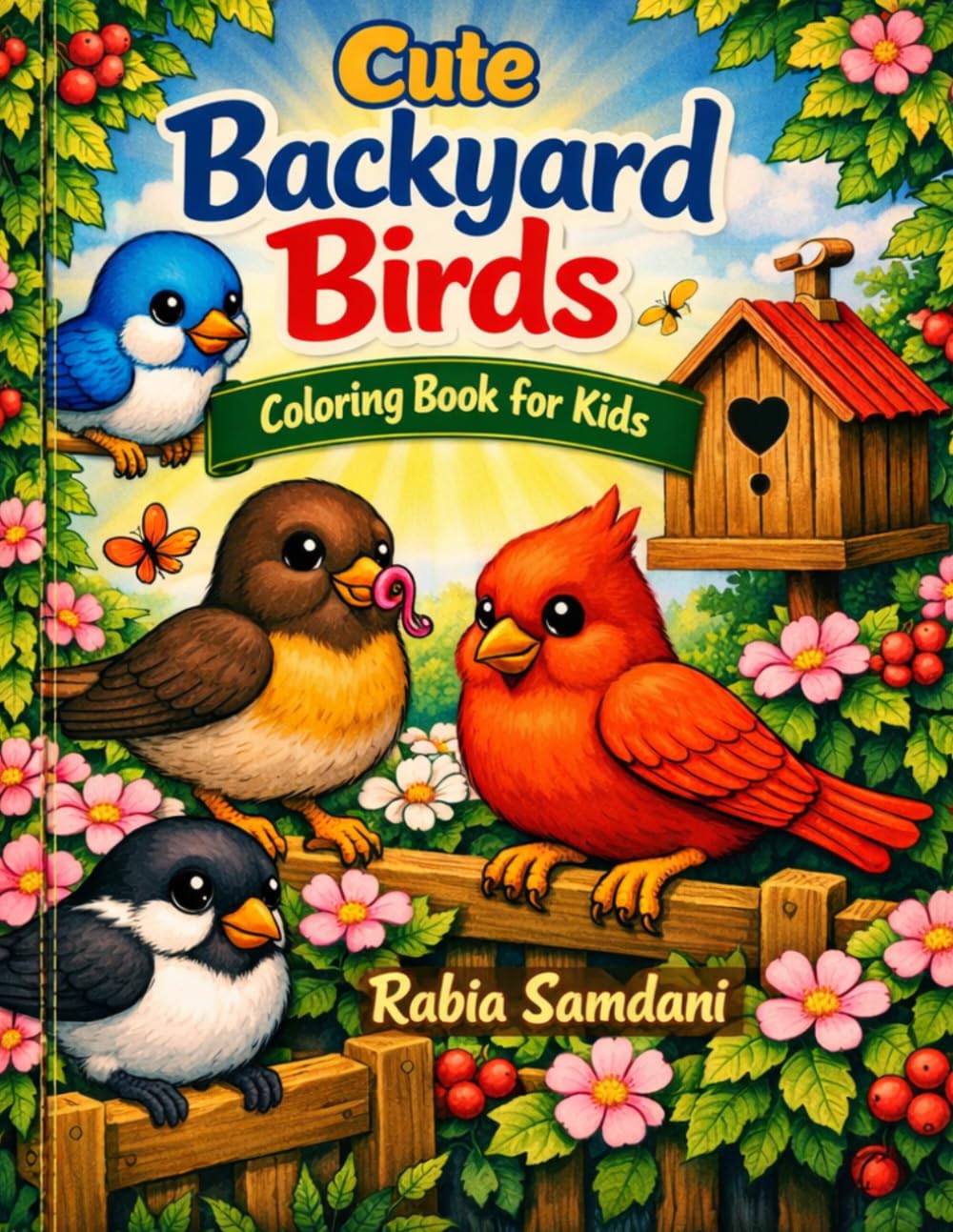 Cute Backyard Birds Coloring Book for Kids: Fun and Easy Bird Coloring Pages Featuring Garden Birds, Birdhouses, Flowers, and Nature Scenes for Kids Ages 4–8