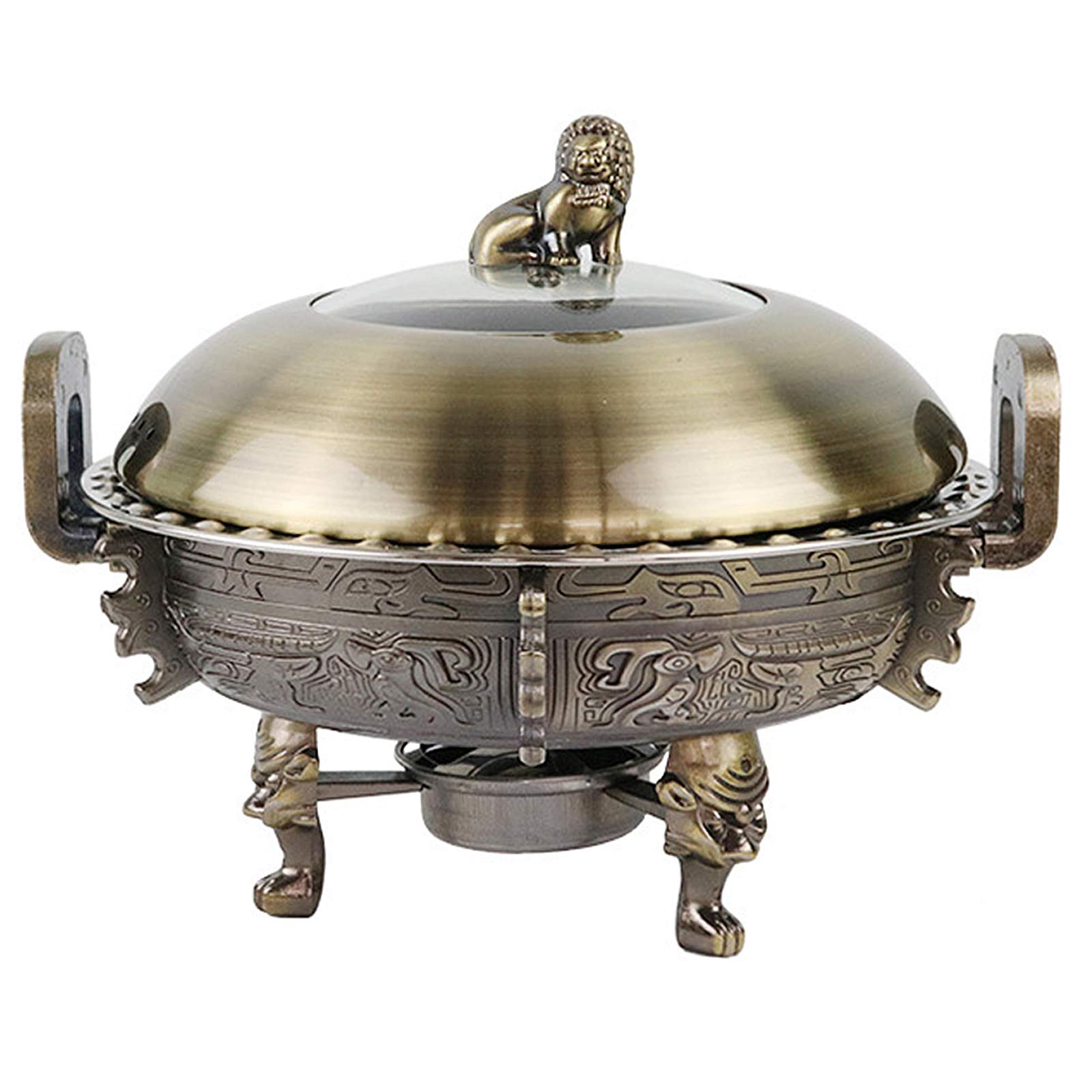 Chafing Dish de 3 L, Juego Completo de Calentadores Redondos de Acero Inoxidable con bandejas, Soporte de Aluminio, Tapa Visible y recipientes para Combustible para Bodas, bufés y