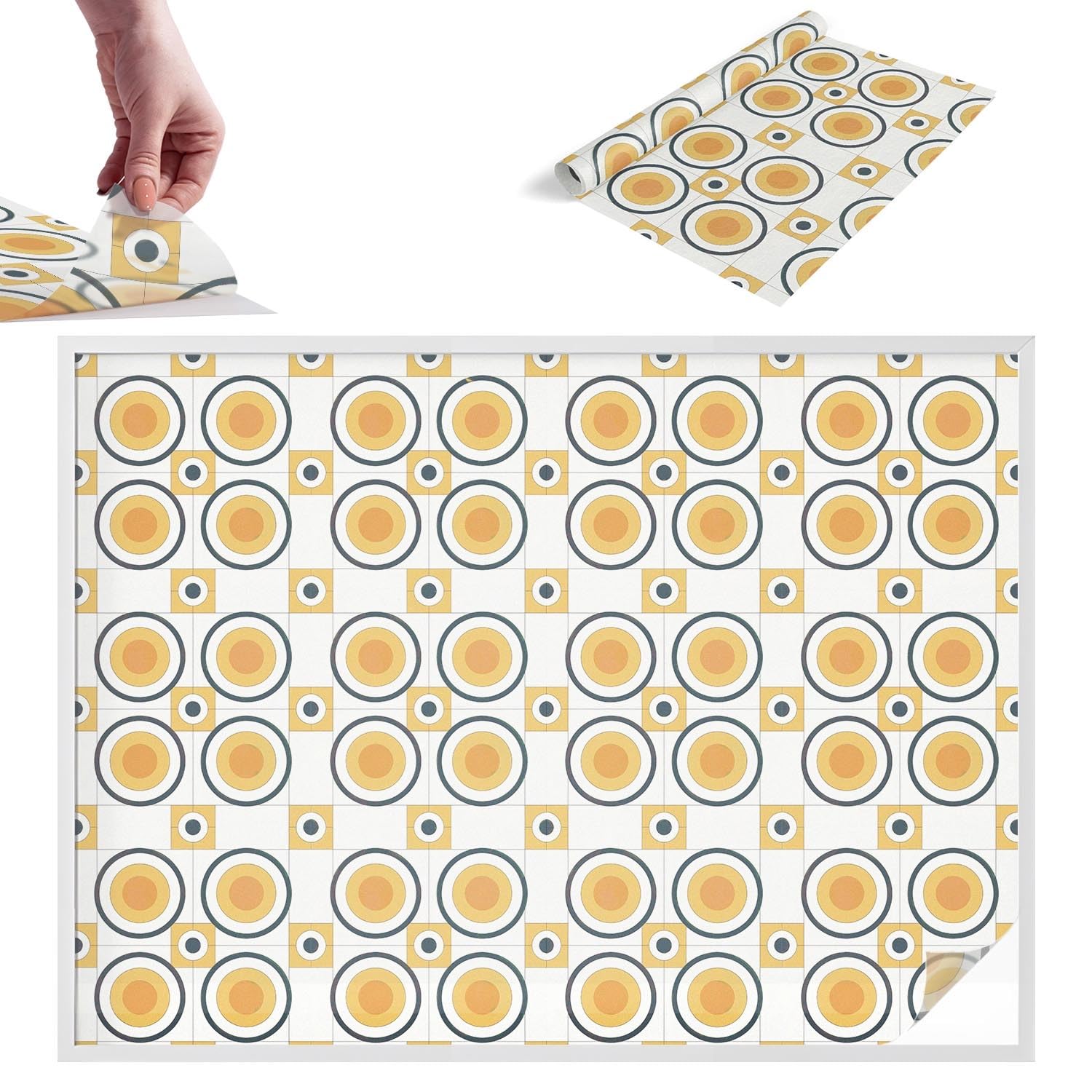 Klebefolie 200x146 cm Selbstklebend Milchglas Dekorfolie Dekorativ Sichtschutz Fenster Folie für Badezimmer Schlafzimmer Büro Küche PVC Blickdicht - Retro-Kreise