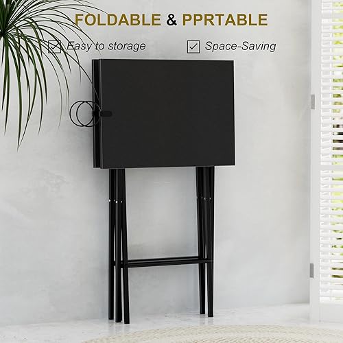 Miniatura 5 de VECELO Juego de 2 bandejas plegables de TV de fácil montaje y almacenamiento, mesas portátiles para comer aperitivos con soporte para tazas,