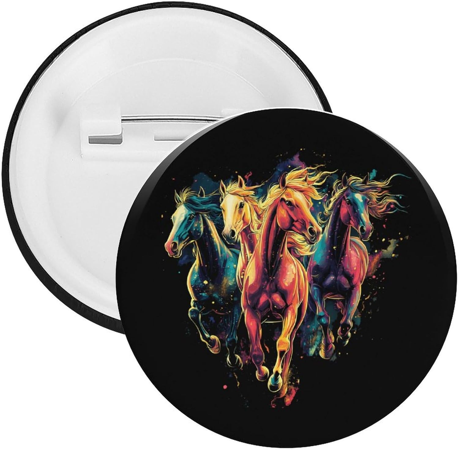 Colorful Galloping Horses Brooch Pins Fashion Tin Plate Badge Pin Gifts Round