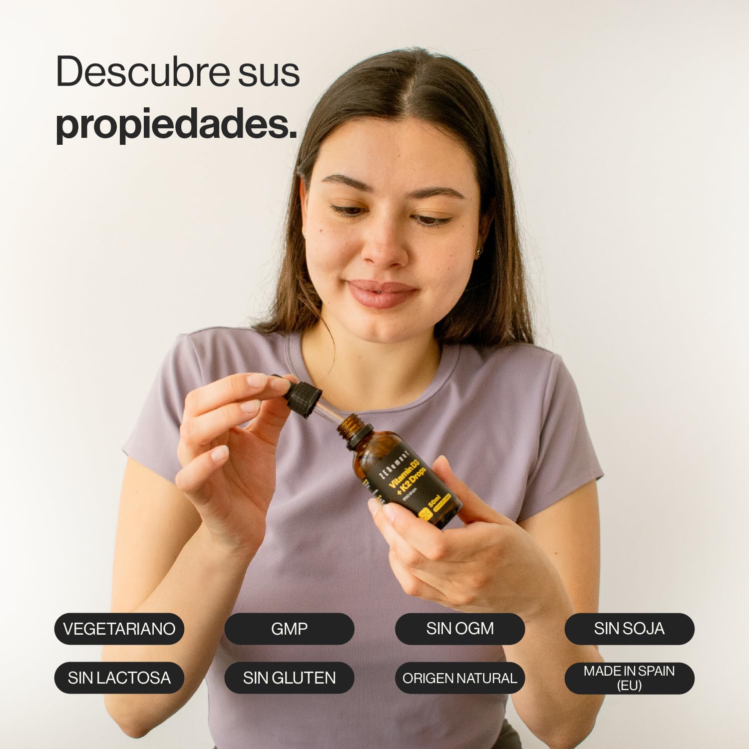 Vitamina D3 + K2 Gotas - Ingredientes Premium K2VITAL® MK-7 All-Trans 99,7% y Vitamina D3 Natural de Lanolina - para los Huesos y el Sistema Inmunitario - 1700 Gotas (50 ml) - Zenement