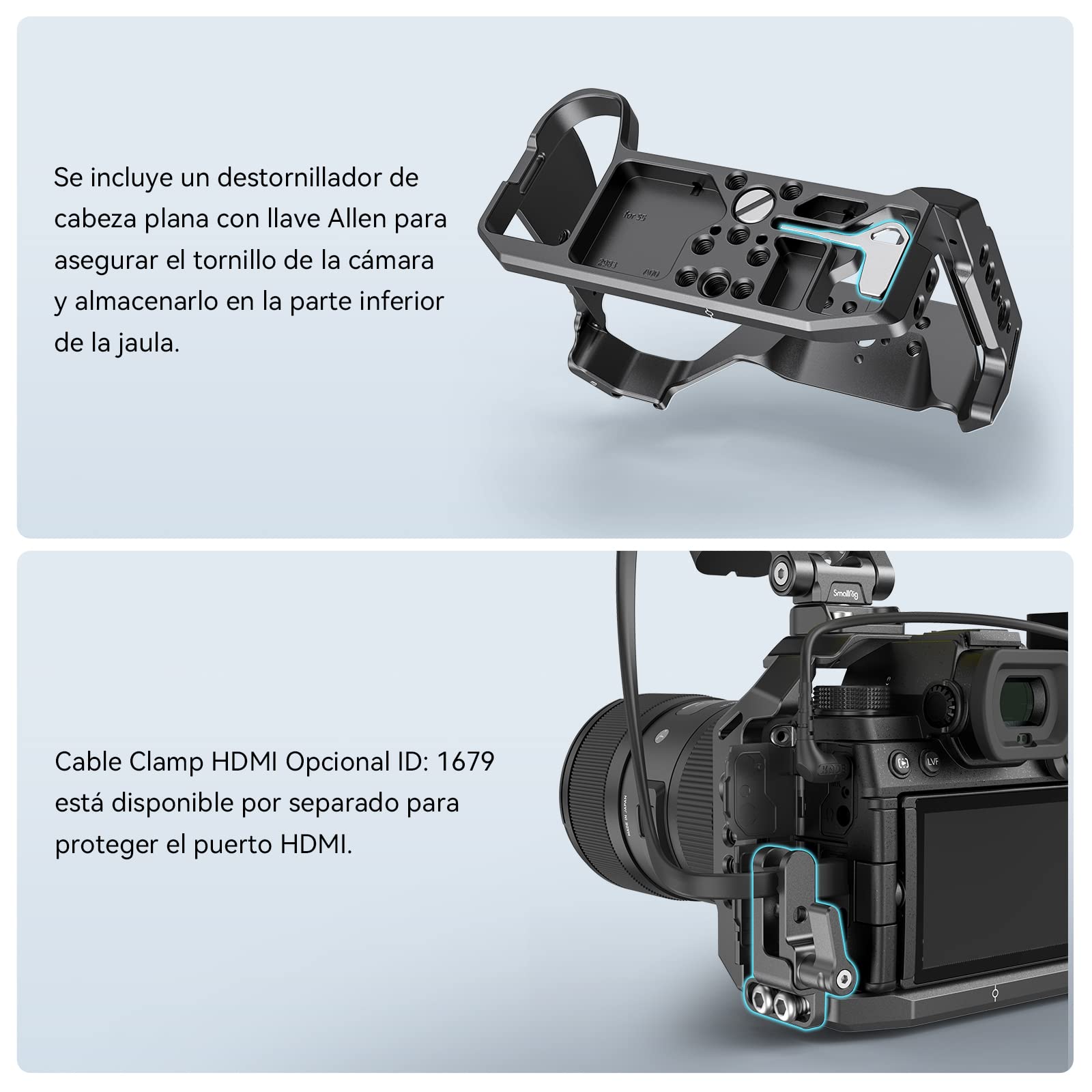 SMALLRIG S5 Cage Jaula de Cámara de Aleación de Aluminio para Panasonic S5,con Cold Shoe y NATO Rail Incorporado- 2983