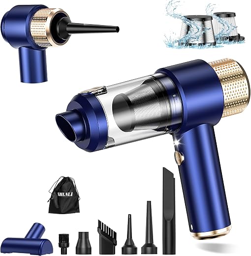 SHLNLI Mini Vacuum Cleaner, Car Vacuum Cleaner Portable Cordless with LED Light, 4 in 1 Air Duster and Handheld Small Vacu...
