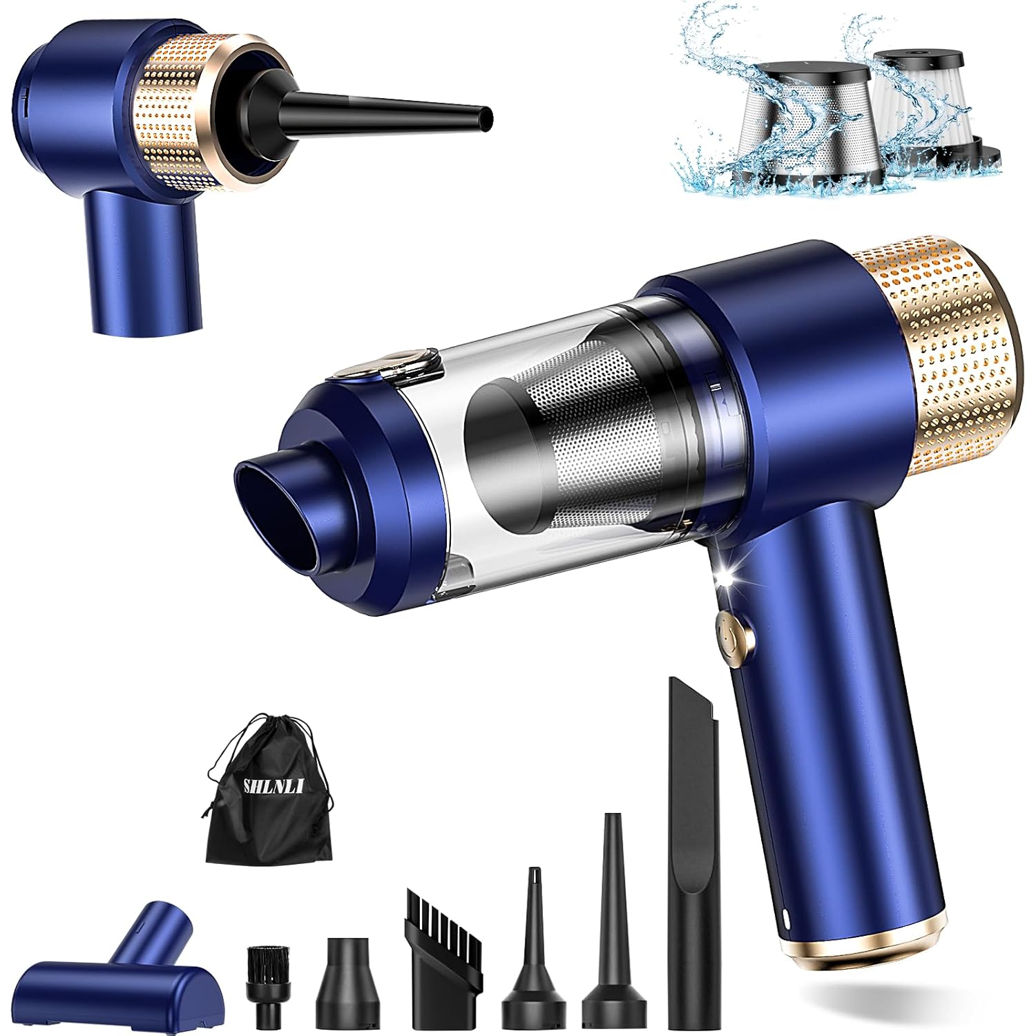 SHLNLI Mini Vacuum Cleaner, Car Vacuum Cleaner Portable Cordless with LED Light, 4 in 1 Air Duster and Handheld Small Vacu