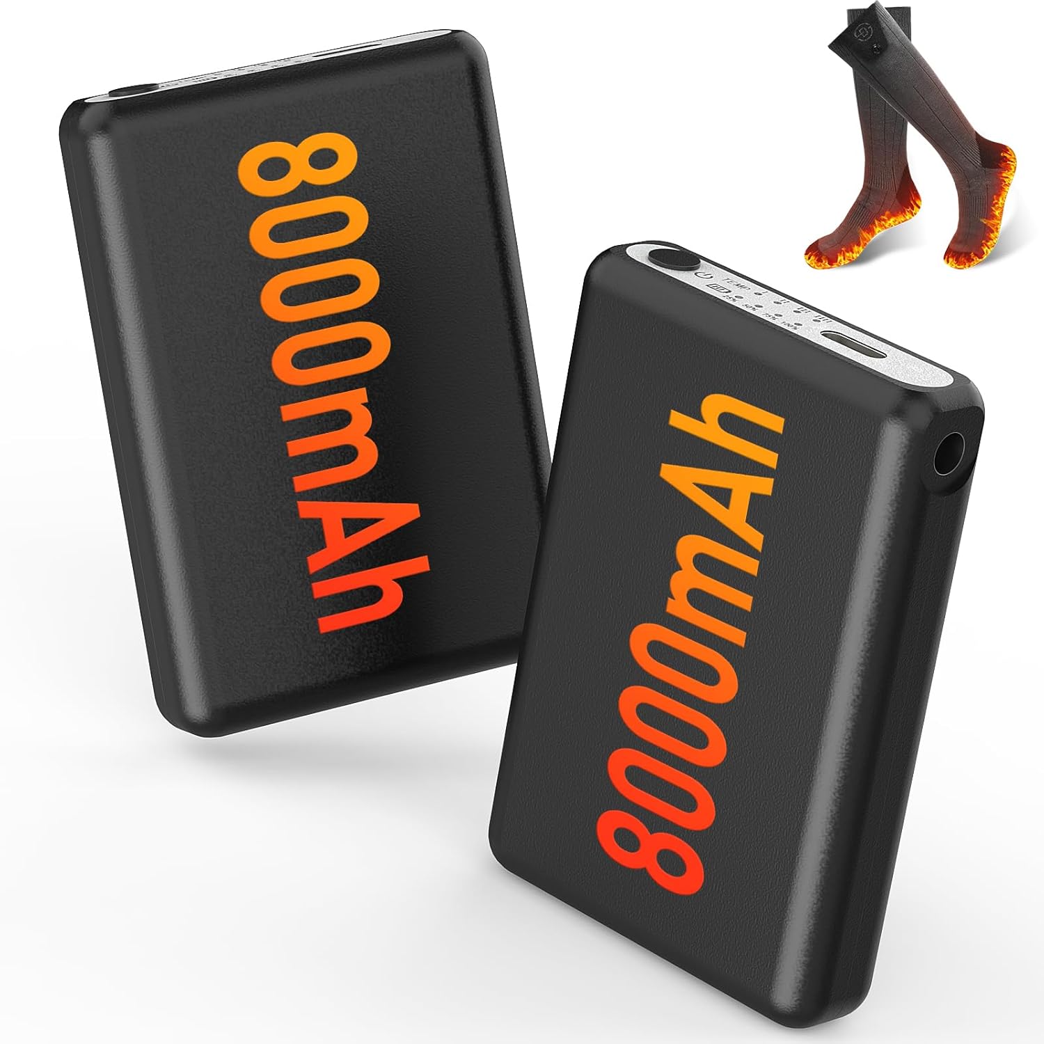 2Pack 5V2A 8000mAh Rechargeable Batteries for Heated Socks Spare Battery,4 Heating Settings Replacement Large Capacity Battery