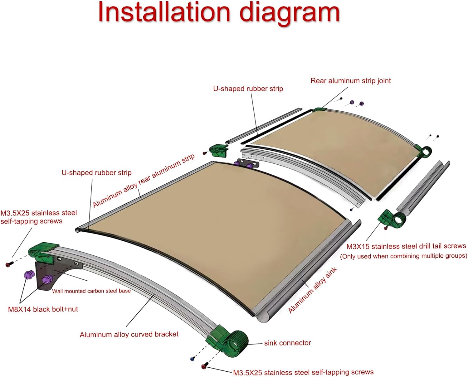 Window Awning Door Canopy,PC Porch Awning Shelter,Curved Awning Window,Roofing Canopies,Transparent Polycarbonate Cover,UV Rain Snow Protection Shelter,for Outdoor Patio (80x350cm/32 x138)