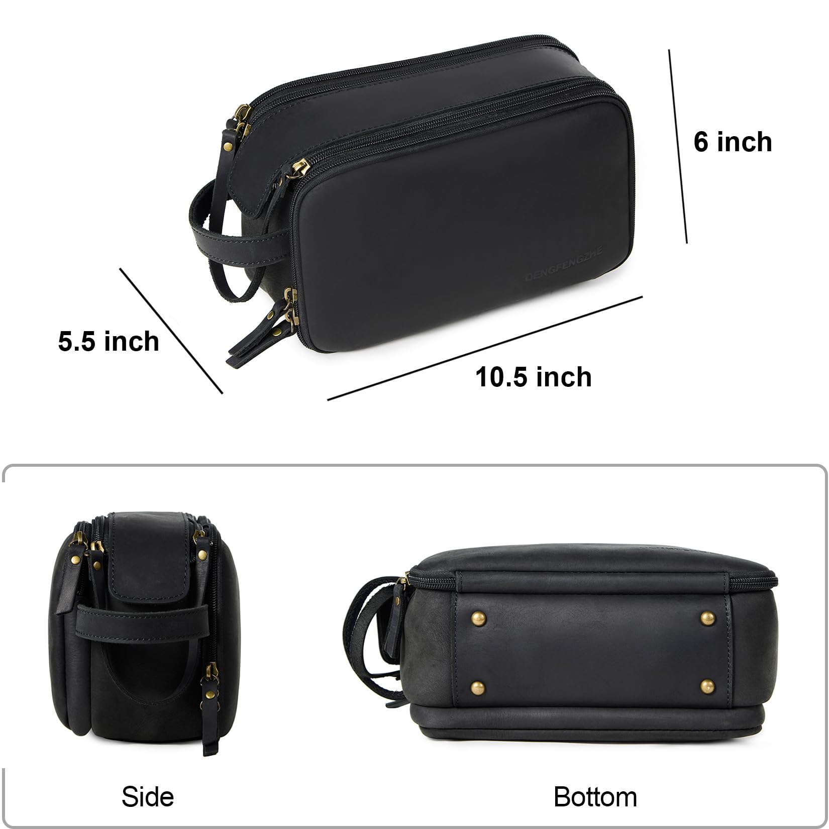 Beauty case da uomo, in pelle pieno fiore, borsa da viaggio per rasatura, kit per articoli da toeletta da bagno, nero, Beauty case da viaggio