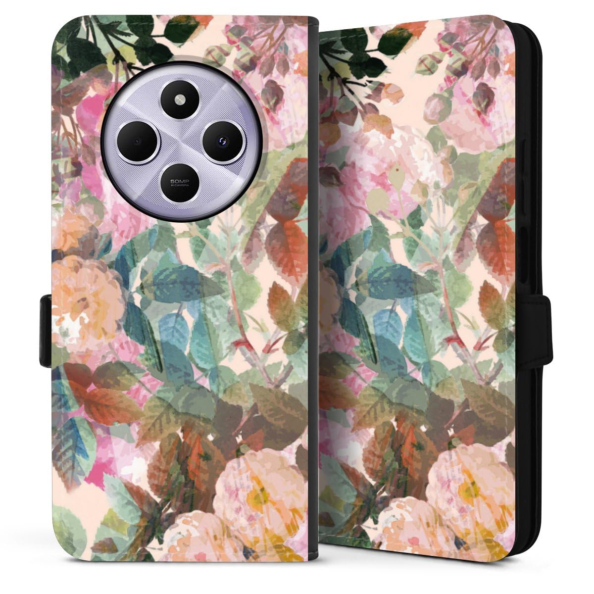 DeinDesign Etui Compatible avec Xiaomi Redmi 14C Etui Folio Etui magnetique Aquarelle Roses Nature