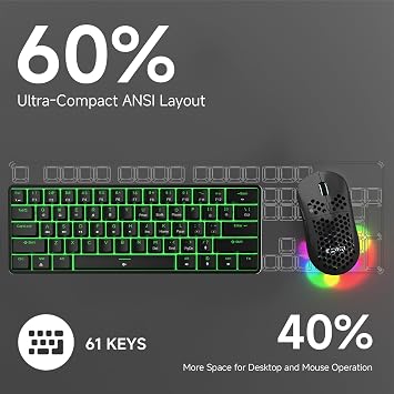 TMKB 60% Mechanical Gaming Keyboard, Red Linear Switch, Wired, Black