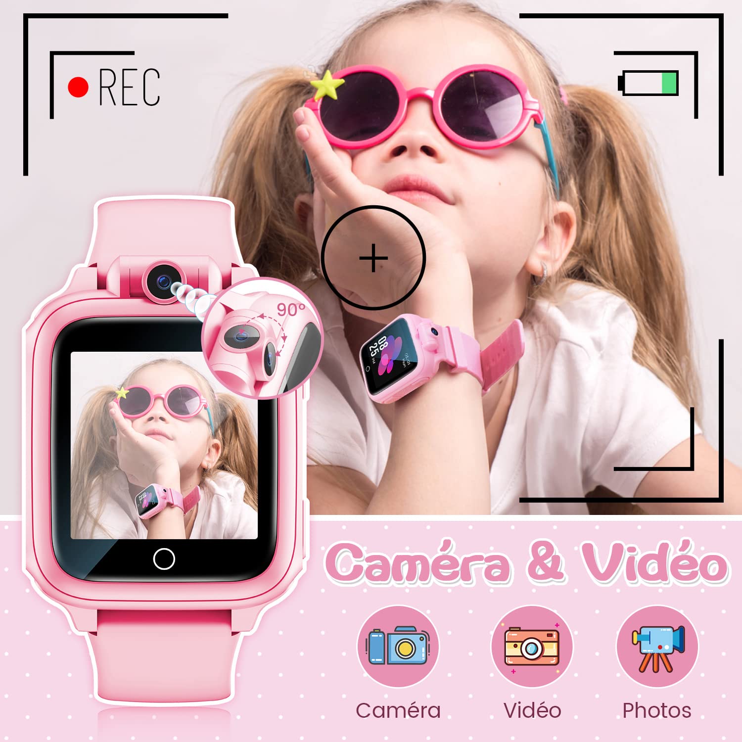 Awatty Orologio Intelligente, Giocattolo 3 4 5 6 7 8 9 10 11 12 Anni, Fotocamera Rotativa a 90°, 14 Giochi, Orologio Collegato Ragazzo, Giochi per Bambini Grandi Regalo Ragazza Ragazzo, Rosa, Enfant,