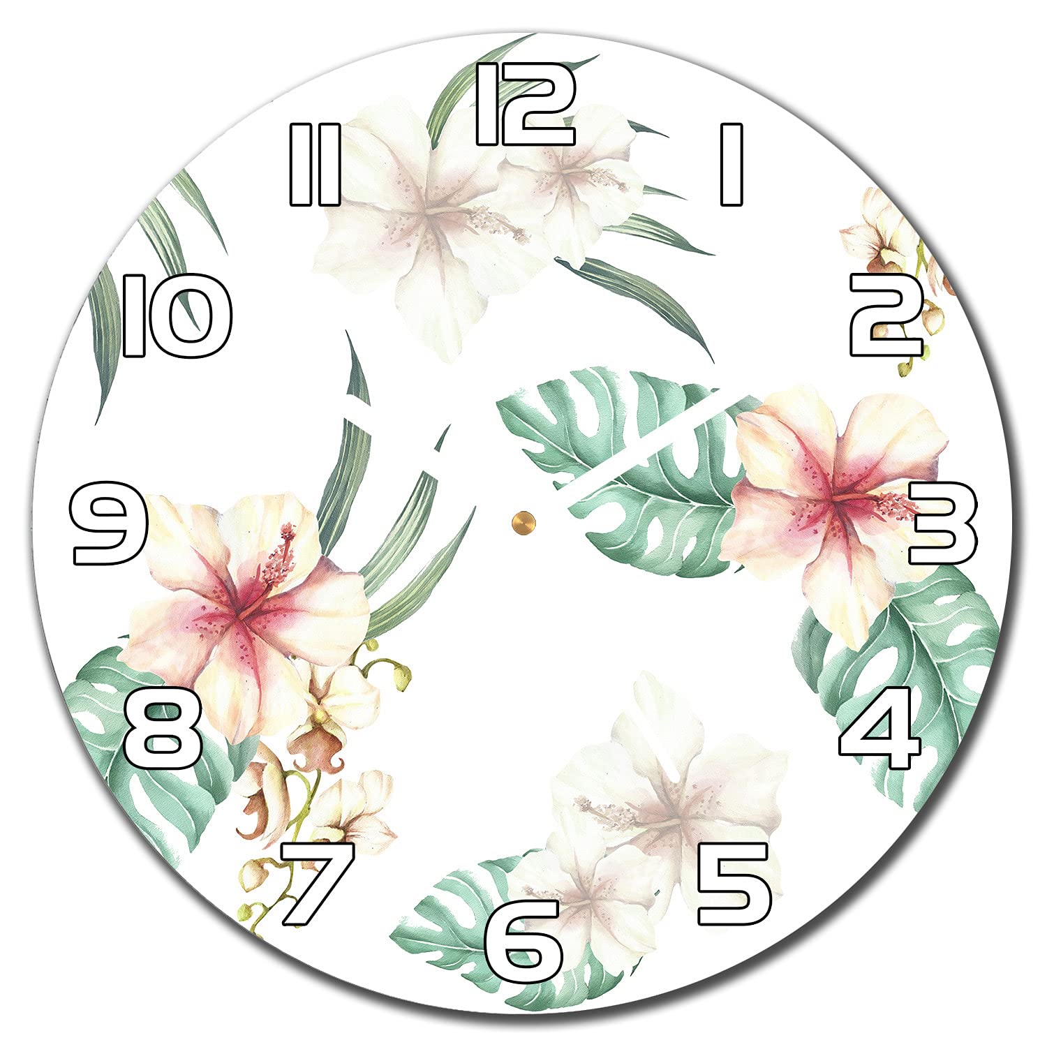 Horloge en Verre ⌀ 30 cm Les Fleurs Hawaïennes pour Décoration Murale Moderne