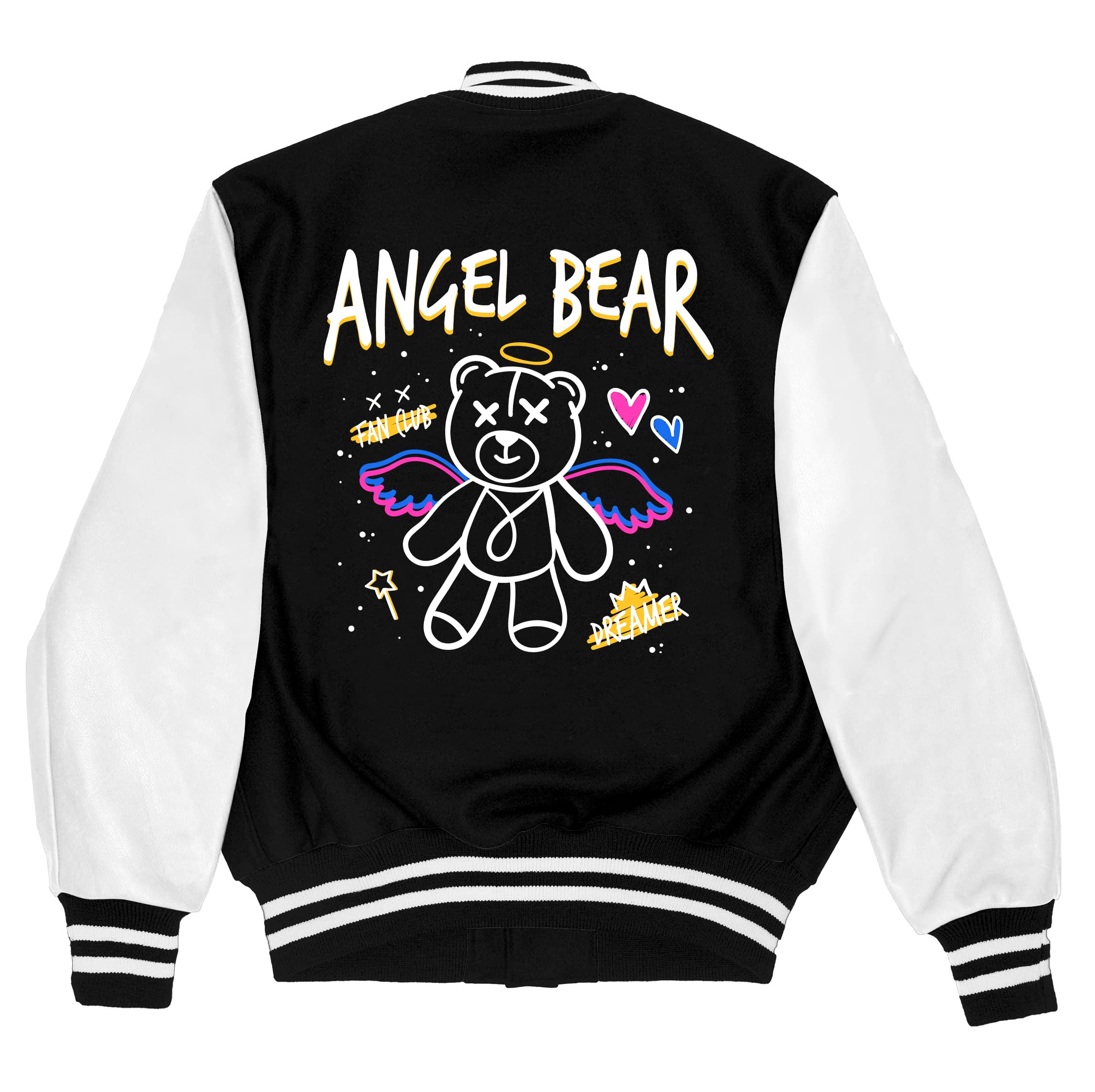 Alfaq - From Imagination To RealityAlfaQ Angel Bear varsity jacket jacket for Men and Women | Streetwear Varsity jacket | Back printed Varsity jacket | Oversized Varsity jacket | Basketball Jacket