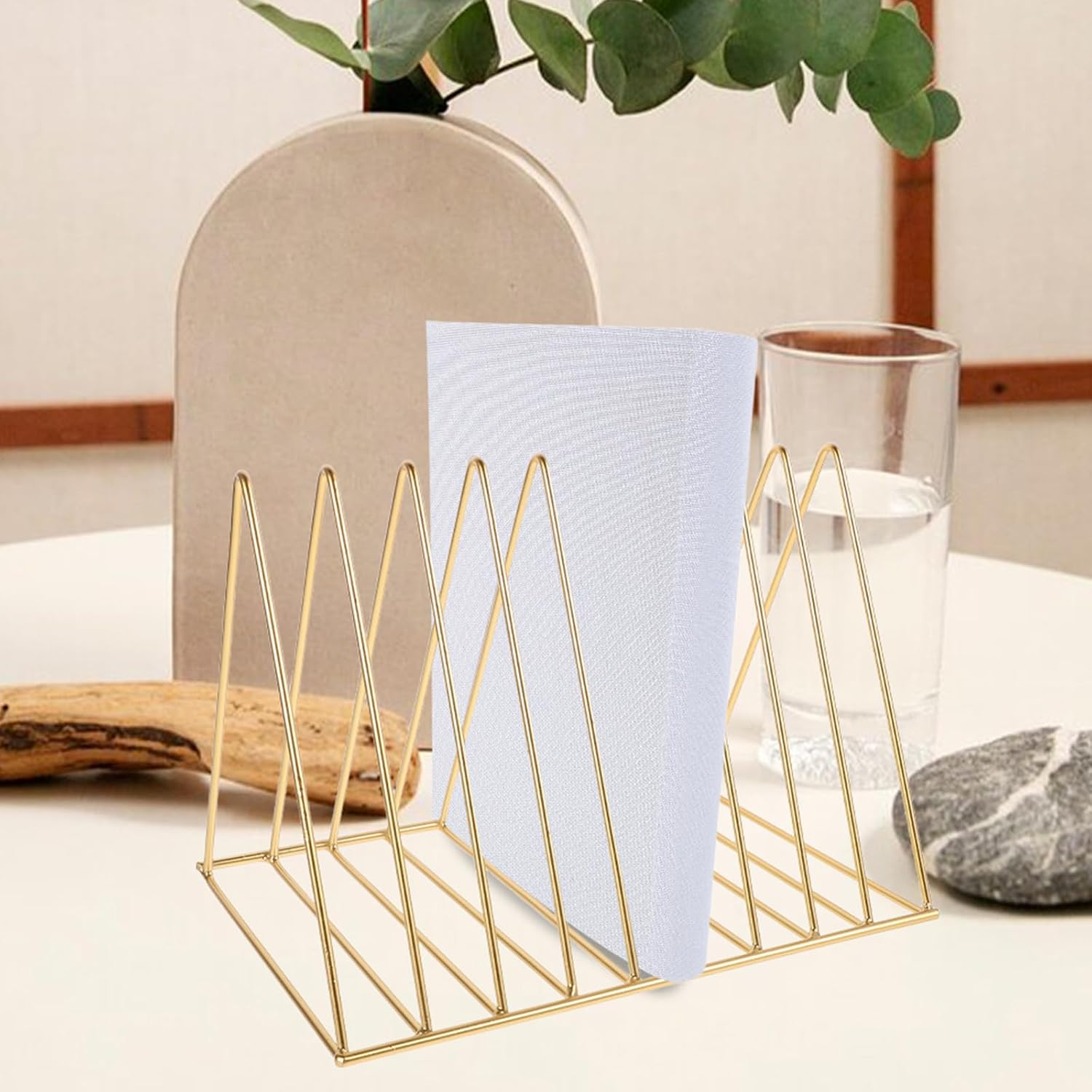 VILLCASE Metal Desktop Magazine Rack Organizer for Office Use, Sturdy Iron Construction with Ample Storage Capacity, Sleek and Modern Golden Tabletop Organizer for Magazines, Files,
