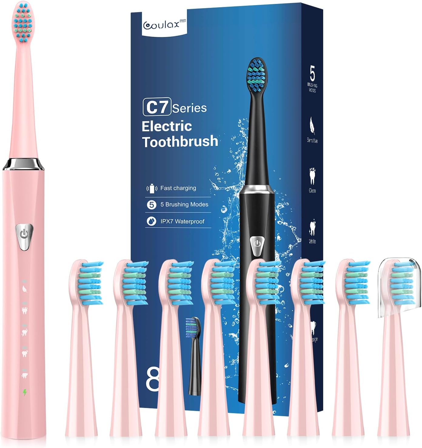 Sonic Electric Toothbrush for Adults and Kids - Rechargeable Sonic Toothbrush with 8 Brush Heads, 120 Days of Use with 3-Hour Fast Charge, 5 Modes with 2 Minutes Built in Smart Timer, Gift for Family