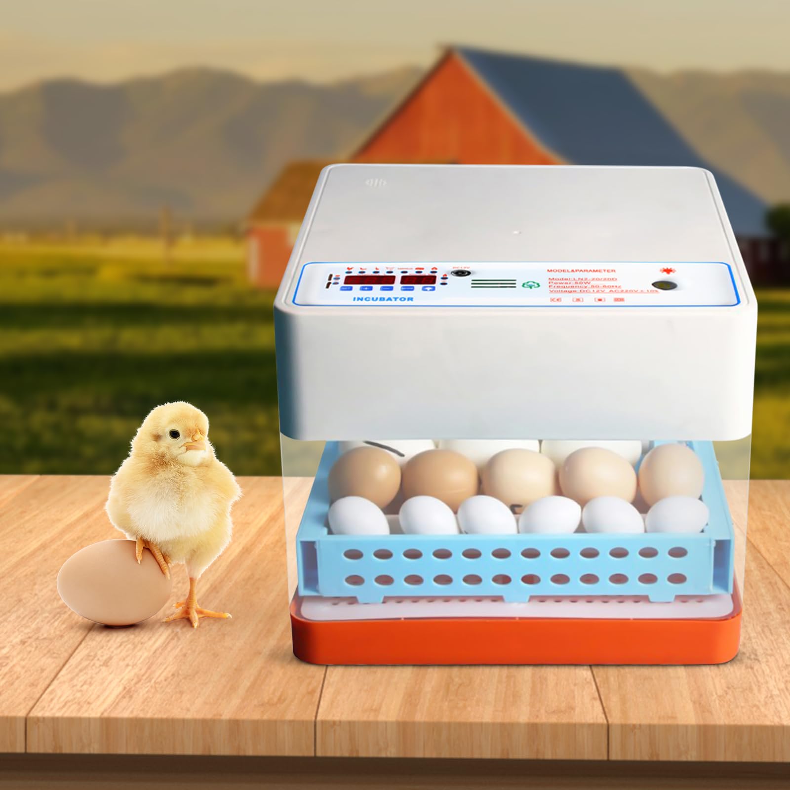 Vollautomatisch Brutmaschine 64 Eier, Digitales Vollautomatisch Brutmaschine, Brutkasten mit LED Temperaturanzeige, für Hühnerenten, Vögel, Gänse