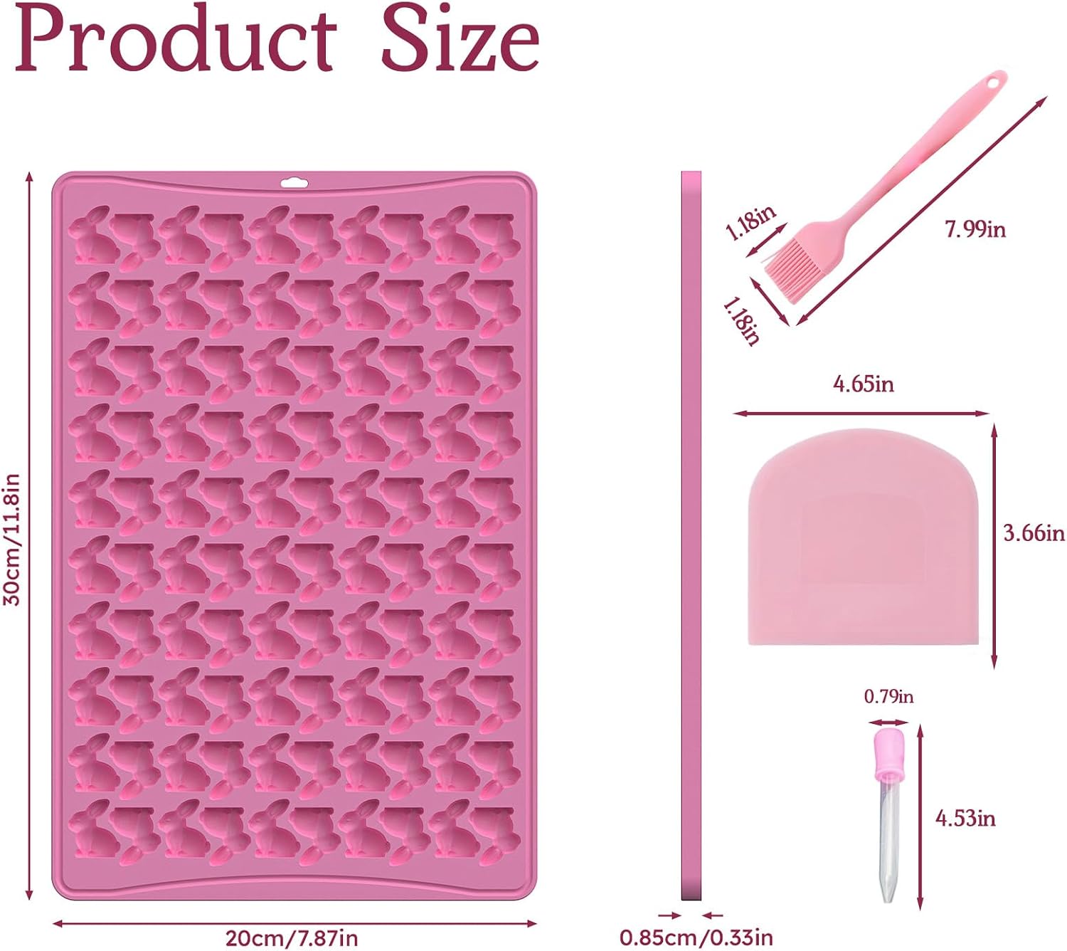 Silicone Bunny Mold Set, Easter Rabbit Gummy Mold with Dropper, Scraper, and Basting Brush - 100 Cavity Silicone Molds BPA-Free for Baking Candy Making