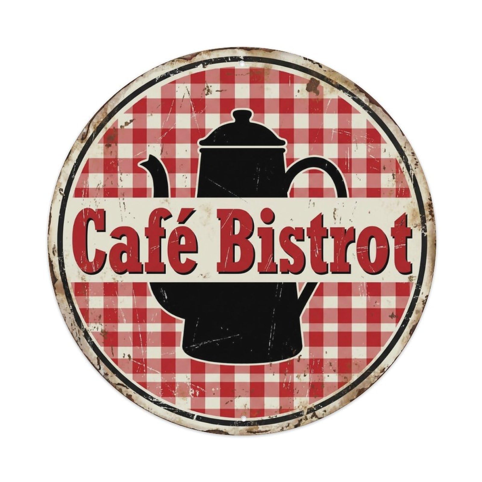 Checkered Classic Tavern Cafe 1 Metal Tin Sign Plaque Wall Decor for Cafe, Club, Garden Round Metal Poster 8x8Inch