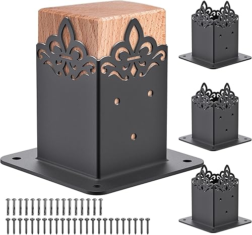 BeneLabel Creative Design - Base de poste de 4 x 4 pulgadas, 4 piezas (tamaño interior de 3.6 x 3.6 pulgadas), base de poste de cubierta de metal