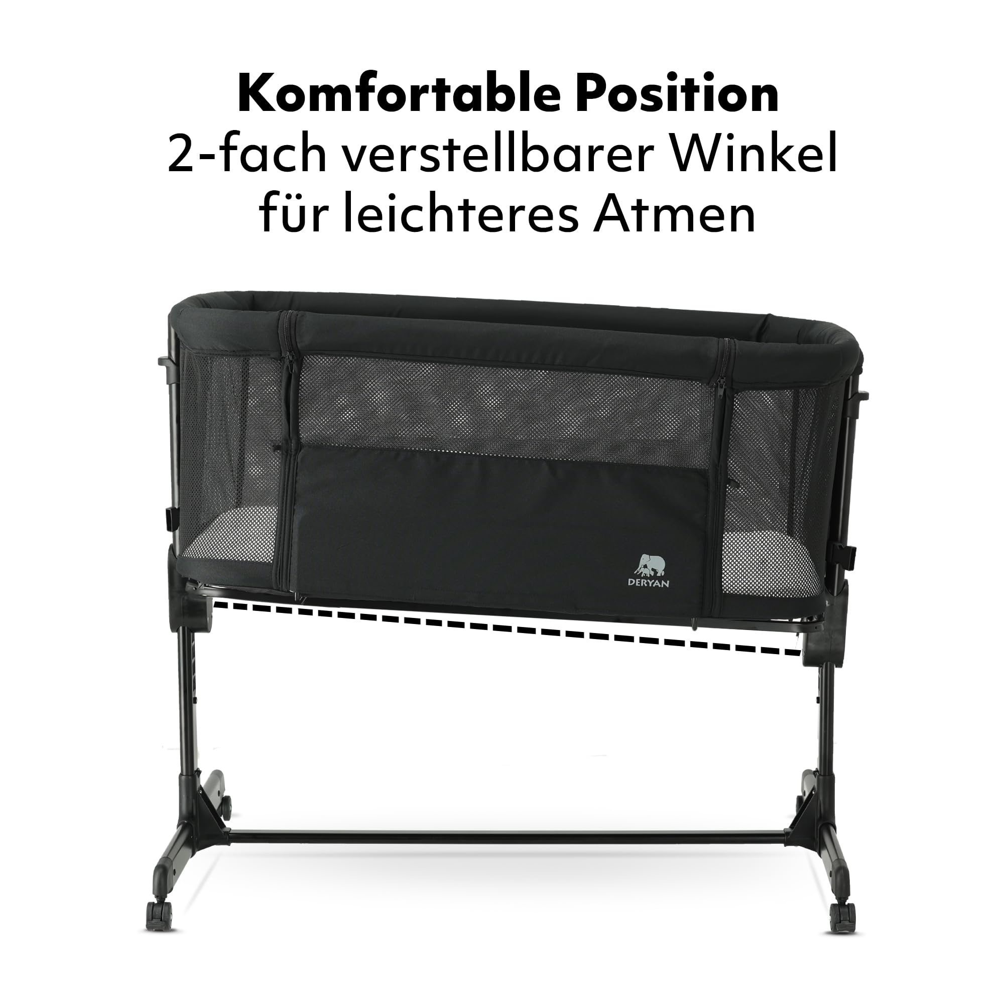 Deryan Snoozy Co-Sleeper 3 in 1 Babybett bis 9 kg, Beistellbett, Wiege, Höhenverstellug und Einstellung der Neigung der Matratze, 4 Räder mit Bremse Ergonomische Matratze Tasche (Schwarz)