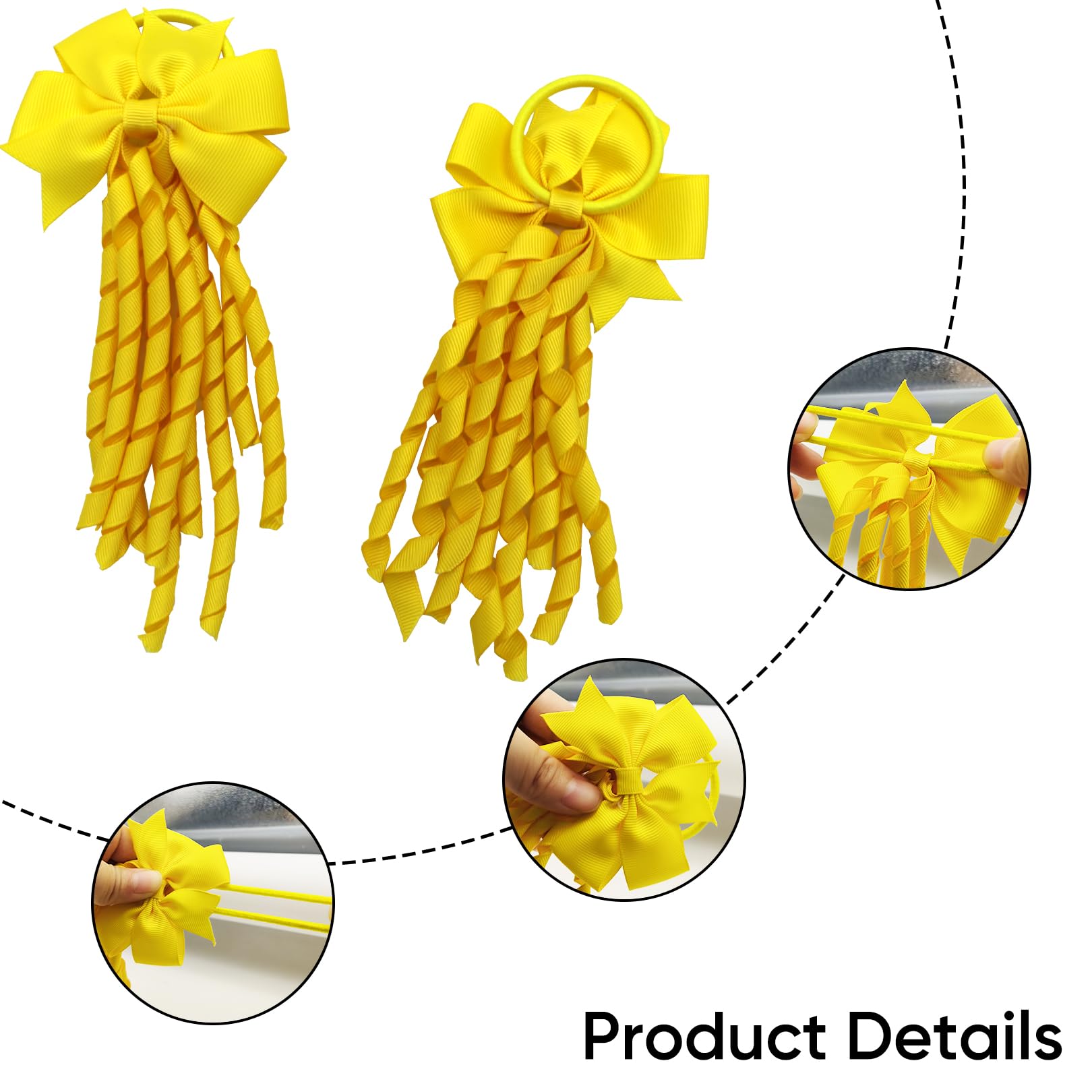 2 Pcs Yellow Hair Accessories School Hair Bow Spiral Hair Ties Girls Bows Ribbon Kit Kids Bands Ribbons Bobbles Band Personalised Yellow Scrunchie Headband,for Girl Toddler Ponytail Curly Streamers - Image 3