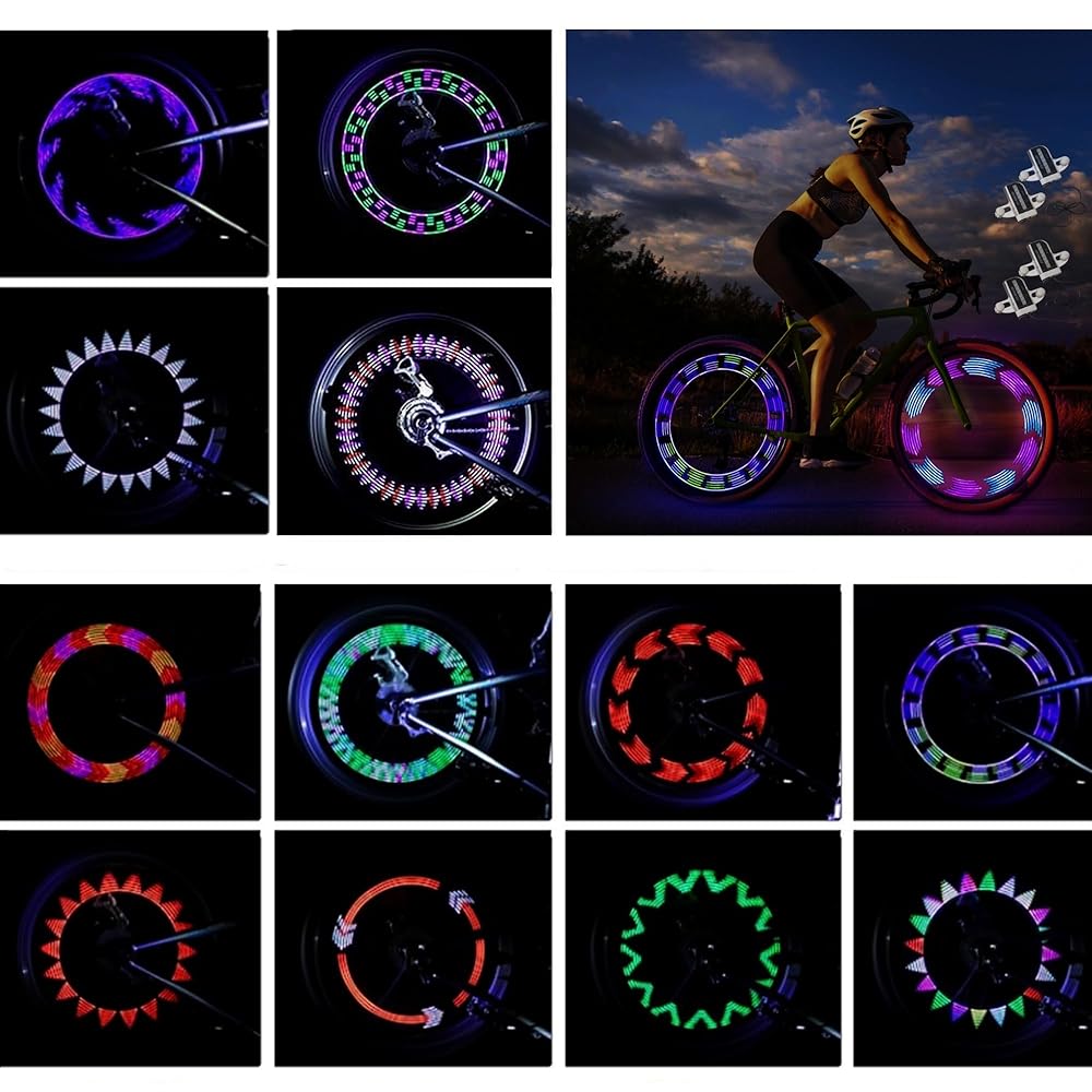 DAWAY A12+ LED Bike Wheel Lights for Night Riding, Waterproof Safety Bicycle Spoke Lights with Batteries Included, Bright Bike Accessories Gifts for Kids Adults, 30 Fun Patterns Change, 2-Tire Pack