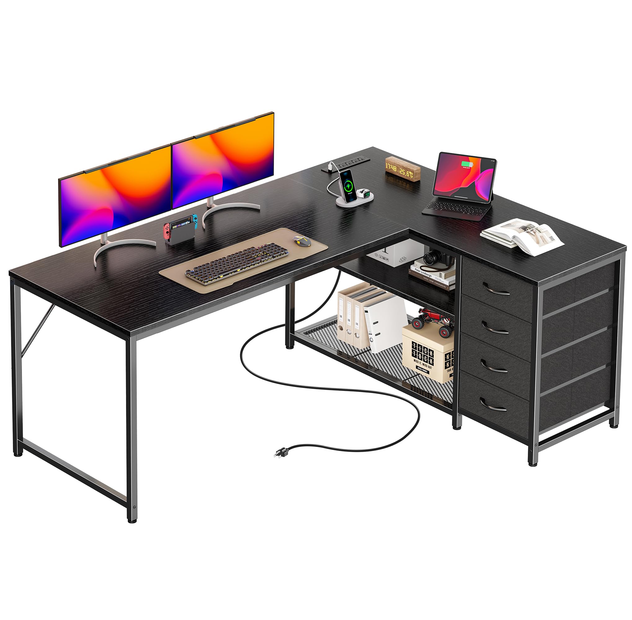 View 1 of ***STOCK PHOTO FOR REFERENCE ONLY***
PRAISUN 53" L Shaped Desk with Power Outlets & 4 Drawers