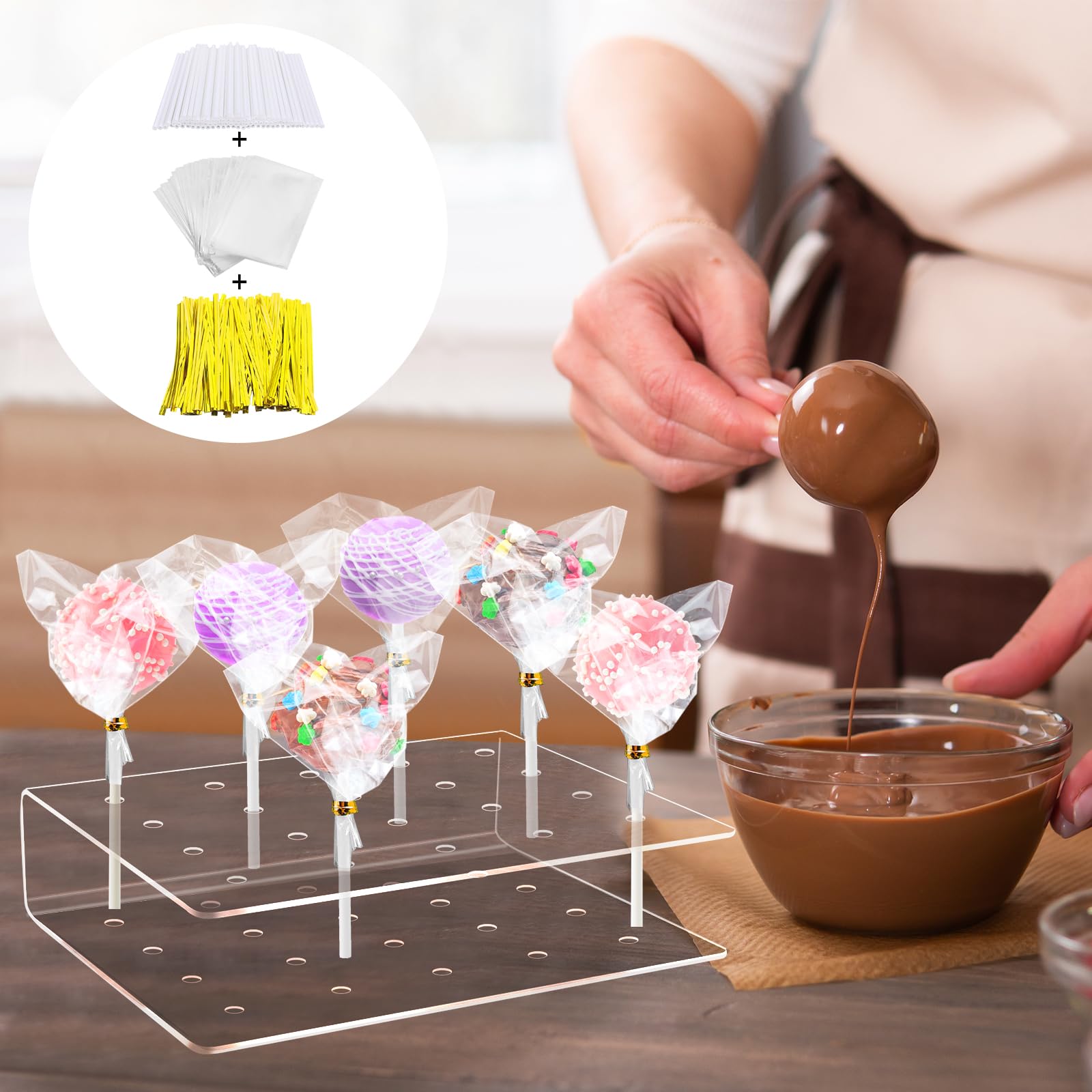 Support à Sucettes 20 Trous En Acrylique Transparent - 3 Pièces Avec Bâtonnets Et Liens