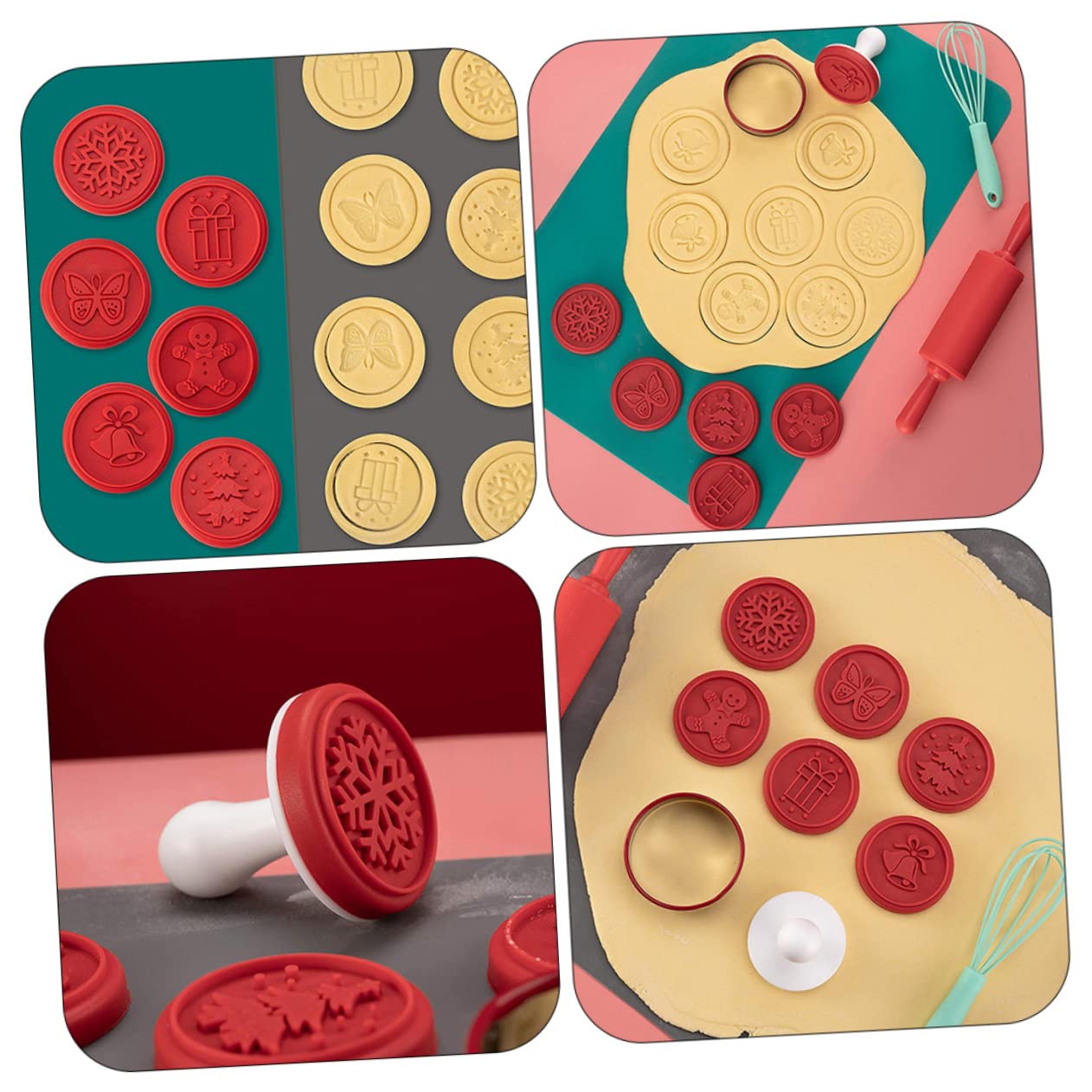 Cabilock 3 Juegos Sello De Galleta De Galletas Navideñas Cortador De Galletas Redondo Horneado Del Árbol De Navidad Formas De Galletas Sello De La Impresora Rojo Acero Inoxidable