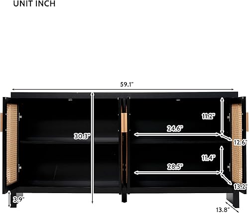 Miniatura 2 de Linique Moderno soporte de TV para TV de 65 pulgadas con puertas de ratán de polietileno y estantes ajustables, armario de almacenamiento para