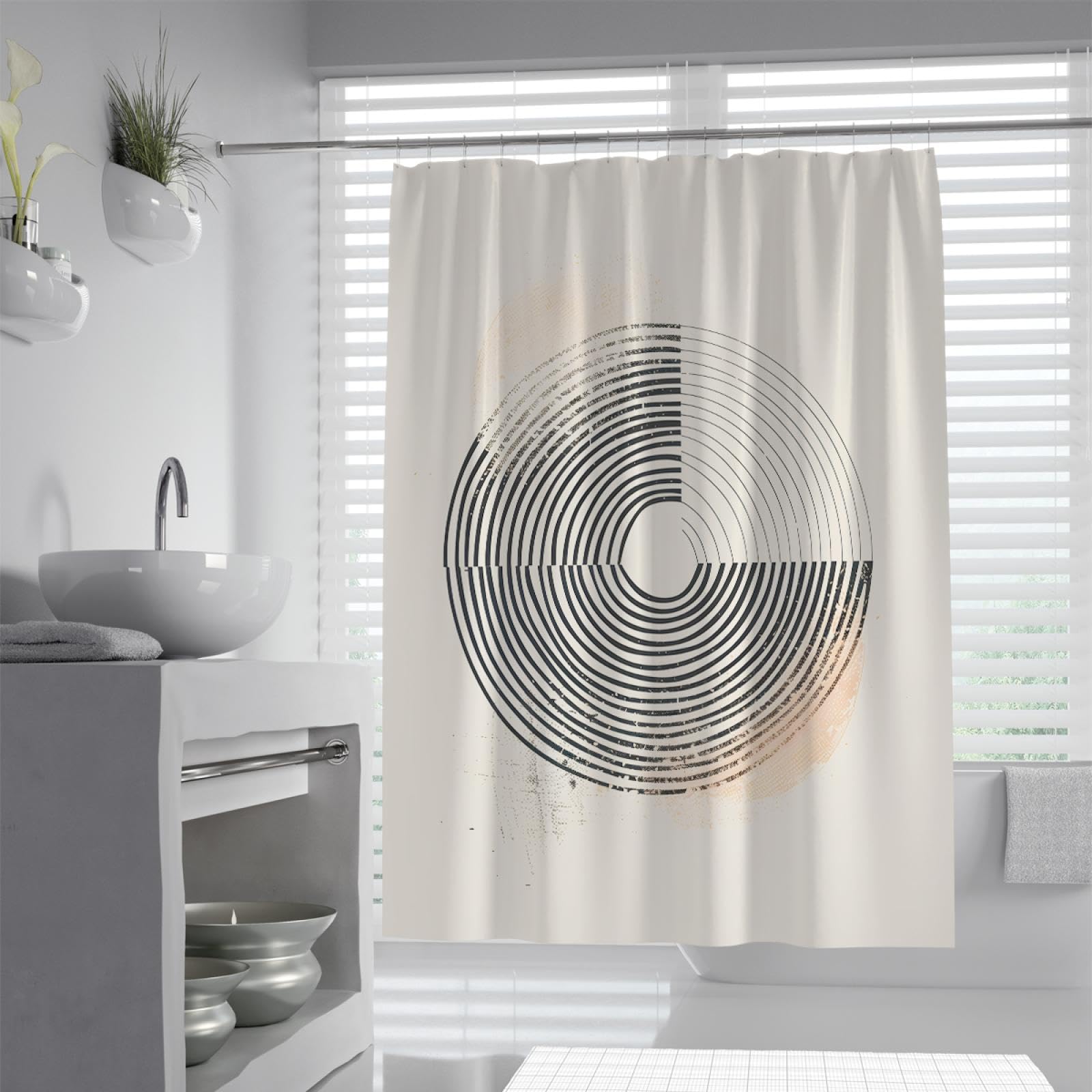 Moderne einfache Badezimmer-Duschvorhänge Konzentrische Kreise Duschvorhang-Set Maschinenwaschbare, schnell trocknende Badevorhänge mit Haken B220xL180 cm