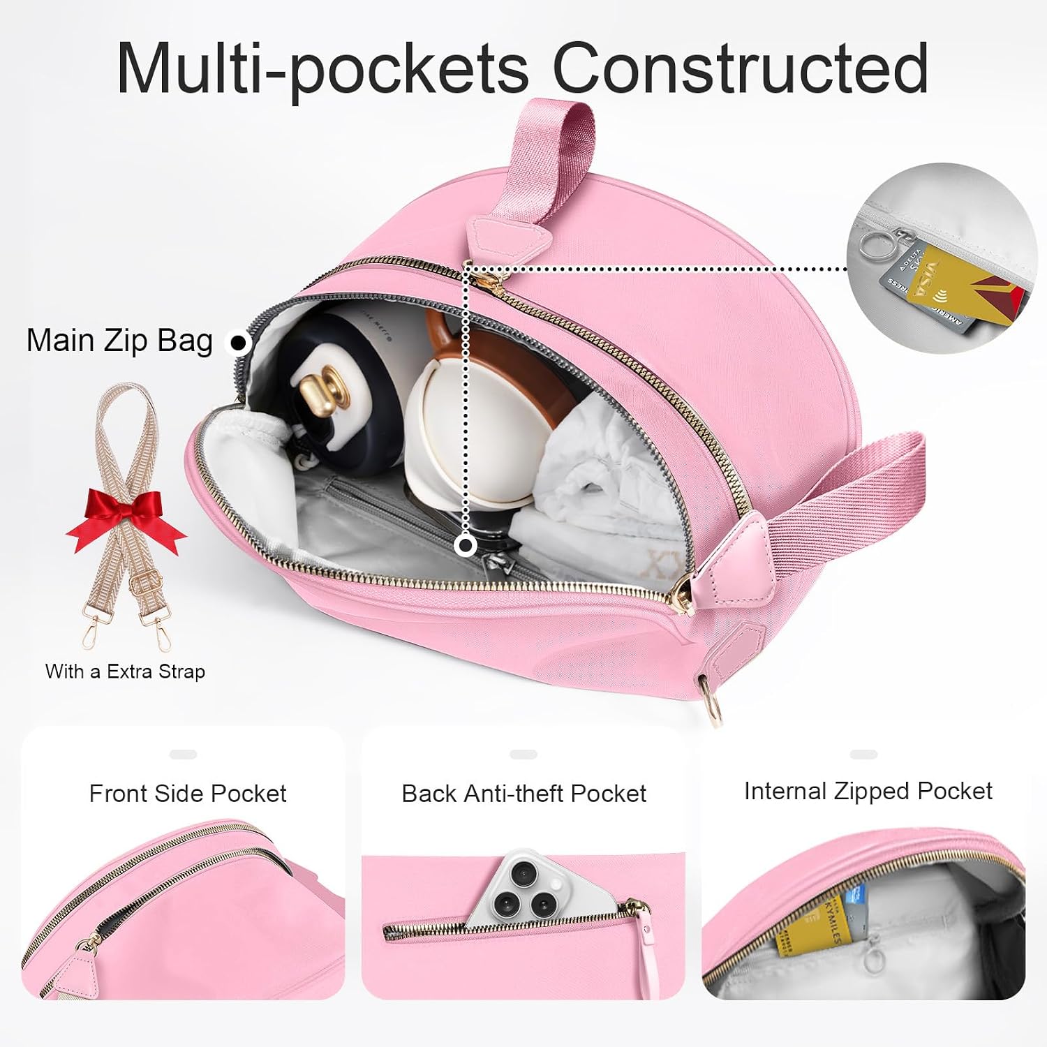 Bum Bags for Women Checkered Crossbody Bag Large Nylon Belt Purse Fanny Packs, Bonus with a Extra Strap thumbnail