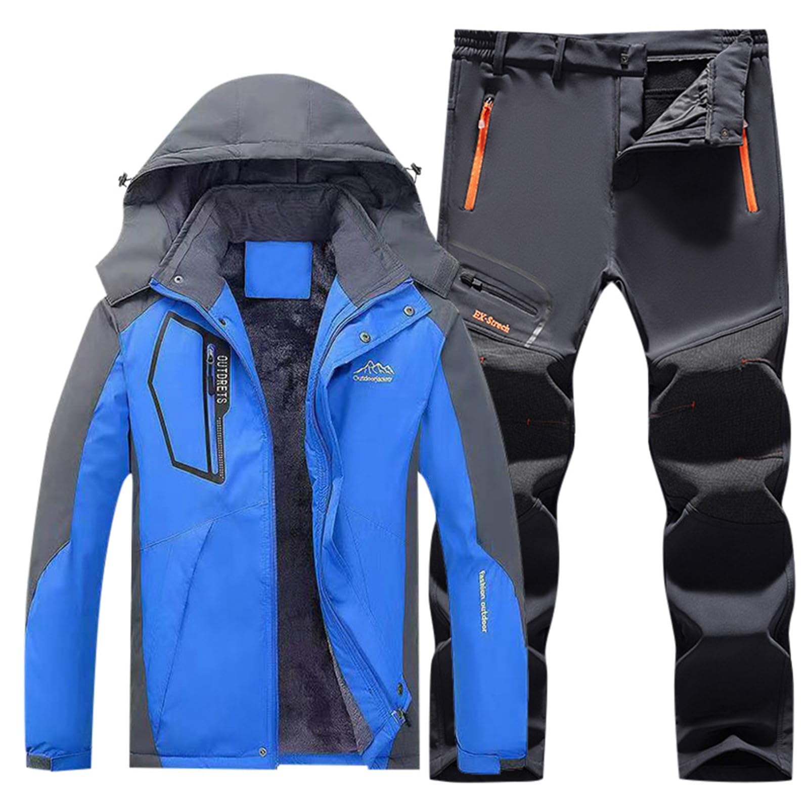 Ensemble Homme Hiver Chaude de Ski Randonnee avec Vestes Softshells et Pantalon Randonnée Tenue de Ski en Polaire Vêtements de Randonnée 2 Pièces Combinaison de Neige Snowboard Vêtements Imperméables