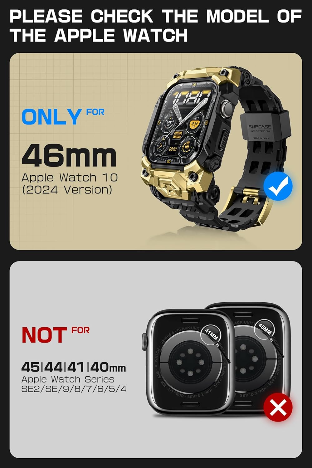 supcase for apple watch 11/10 46mm case with band (unicorn beetle ore), [anti-scratch] [military-grade protection] rugged sport men bumper case cover with adjustable strap band for iwatch 11/10 46mm, gold