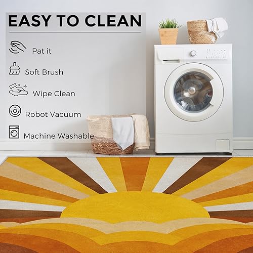Miniatura 7 de Washable Boho Sun Throw Rugs for Entryway 2x3, Retro 70s Door Mat Indoor Entrance for Bedroom, Groovy Abstract Home Decor, Low Pile Soft Non Slip