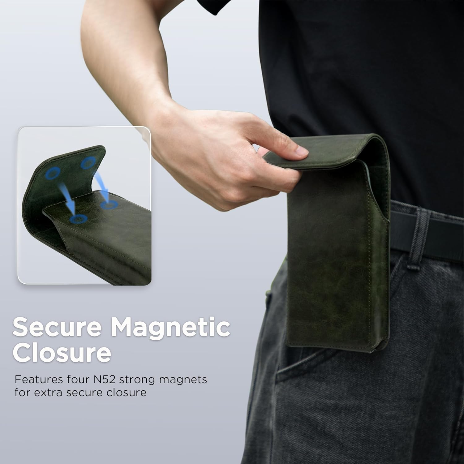 Holster for iPhone 17, 17 Pro, 16, 16 Pro, 15, 15 Pro, 14, 14 Pro, 13, 13 Pro, 12, Galaxy S25, S24, S23, Premium Leather Pouch with Belt Clip Phone Holster Belt Case, Green -M