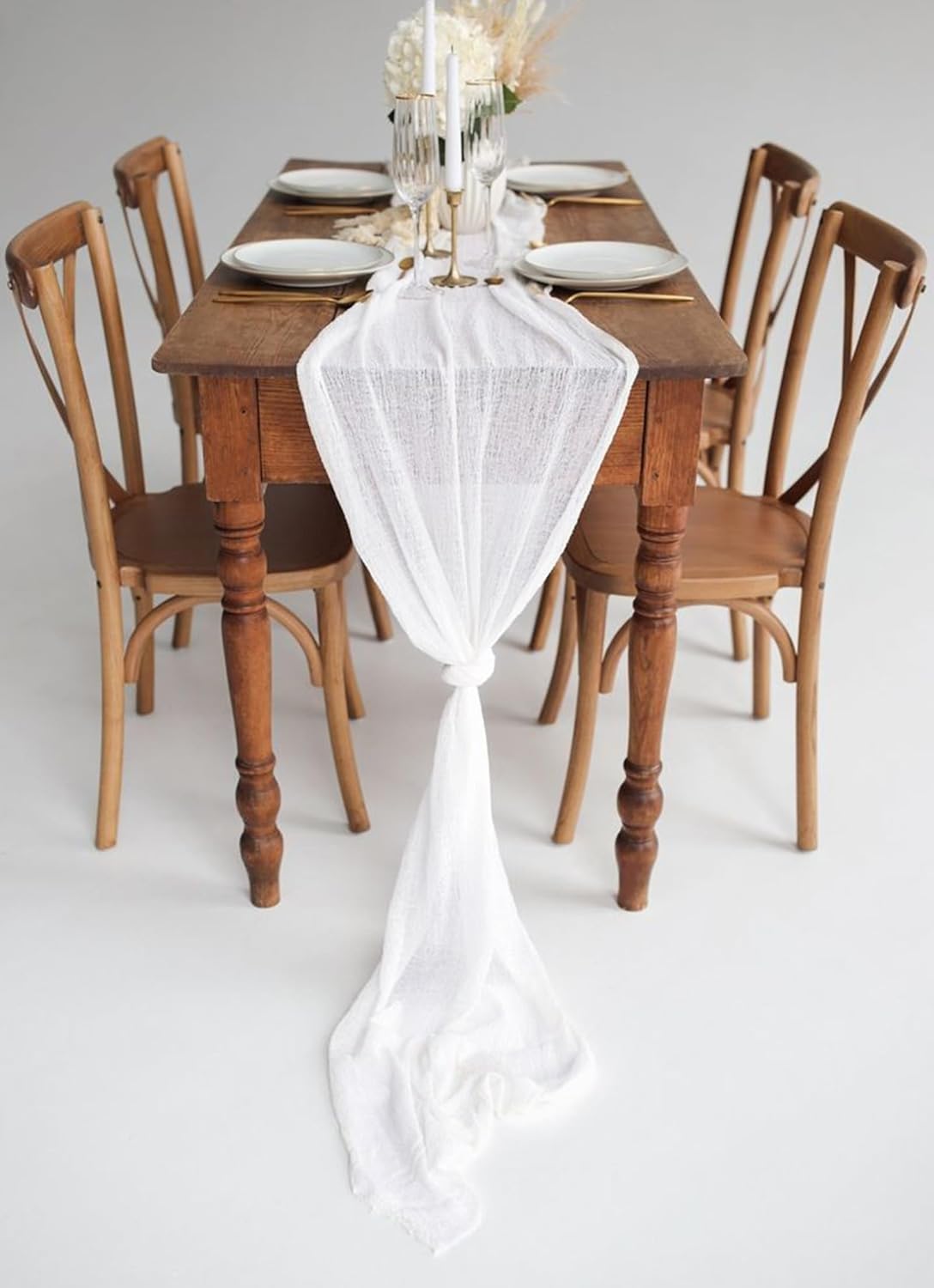 Pesonlook 10 Pack White Cheesecloth Table Runner,10FT Gauze Table Runner Cheesecloth Fabric Semi-Sheer Table Runner for Wedding Reception,Boho Rustic Wedding Party Sheer Bridal Shower Decor