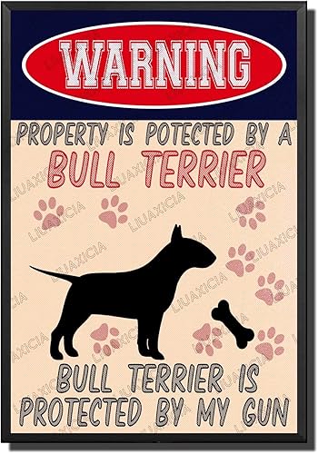 Miniatura 24 de Letrero de hojalata retro con texto en inglés "Warning Property Is Potected By A American Bulldog Is Protected By My Gun", decoración de pared para